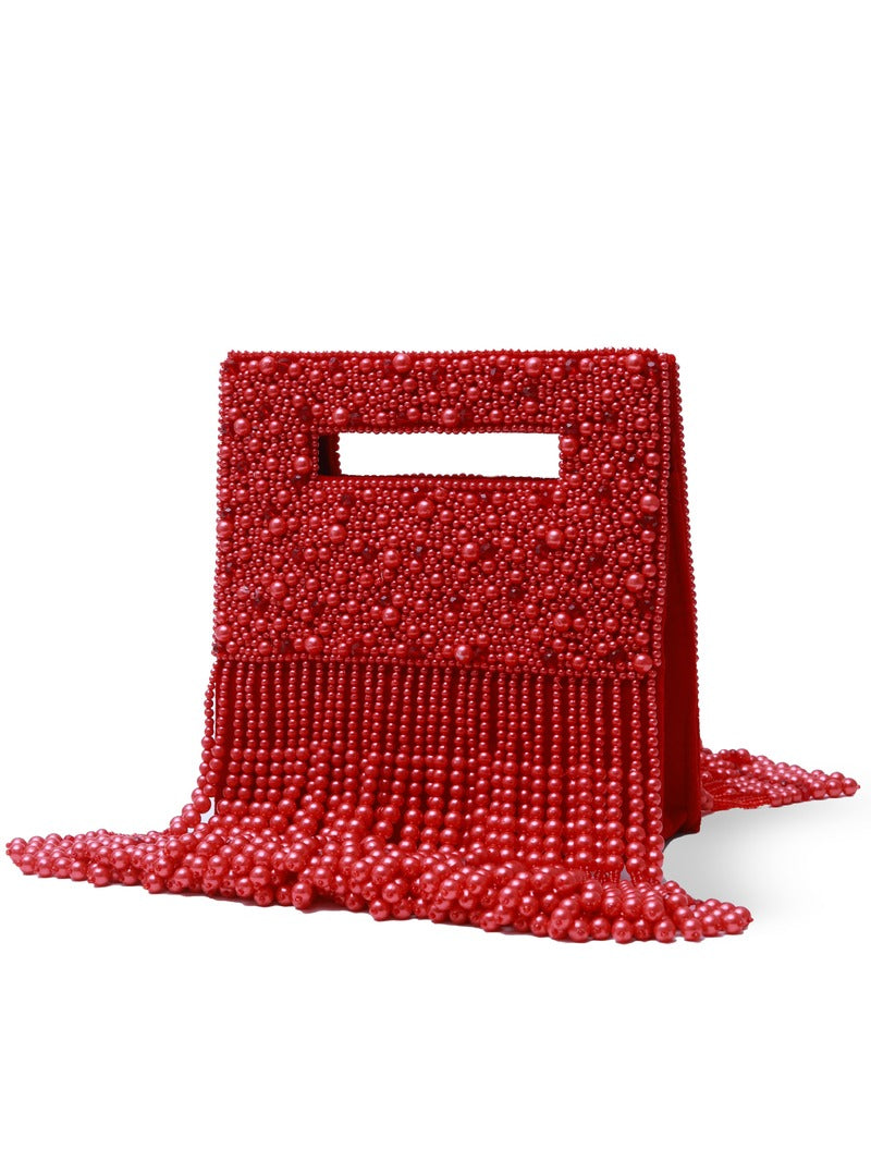 White Ruby Embellished Flap Over Clutch Bag by The Tan Clan with sparkling ruby accents and elegant design.
