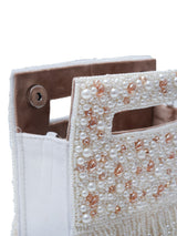 White Ruby Embellished Flap Over Clutch Bag by The Tan Clan with sparkling ruby accents and elegant design.