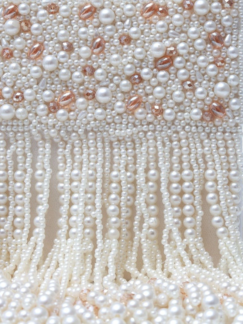 White Ruby Embellished Flap Over Clutch Bag by The Tan Clan with sparkling ruby accents and sleek design